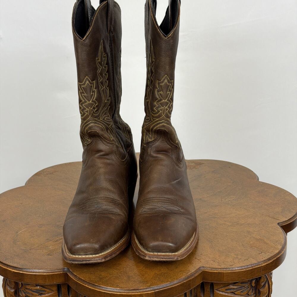 Justin Women's 8.5 Brown Leather Square Toe Western Cowgirl Boots Made in USA - Picture 3 of 10